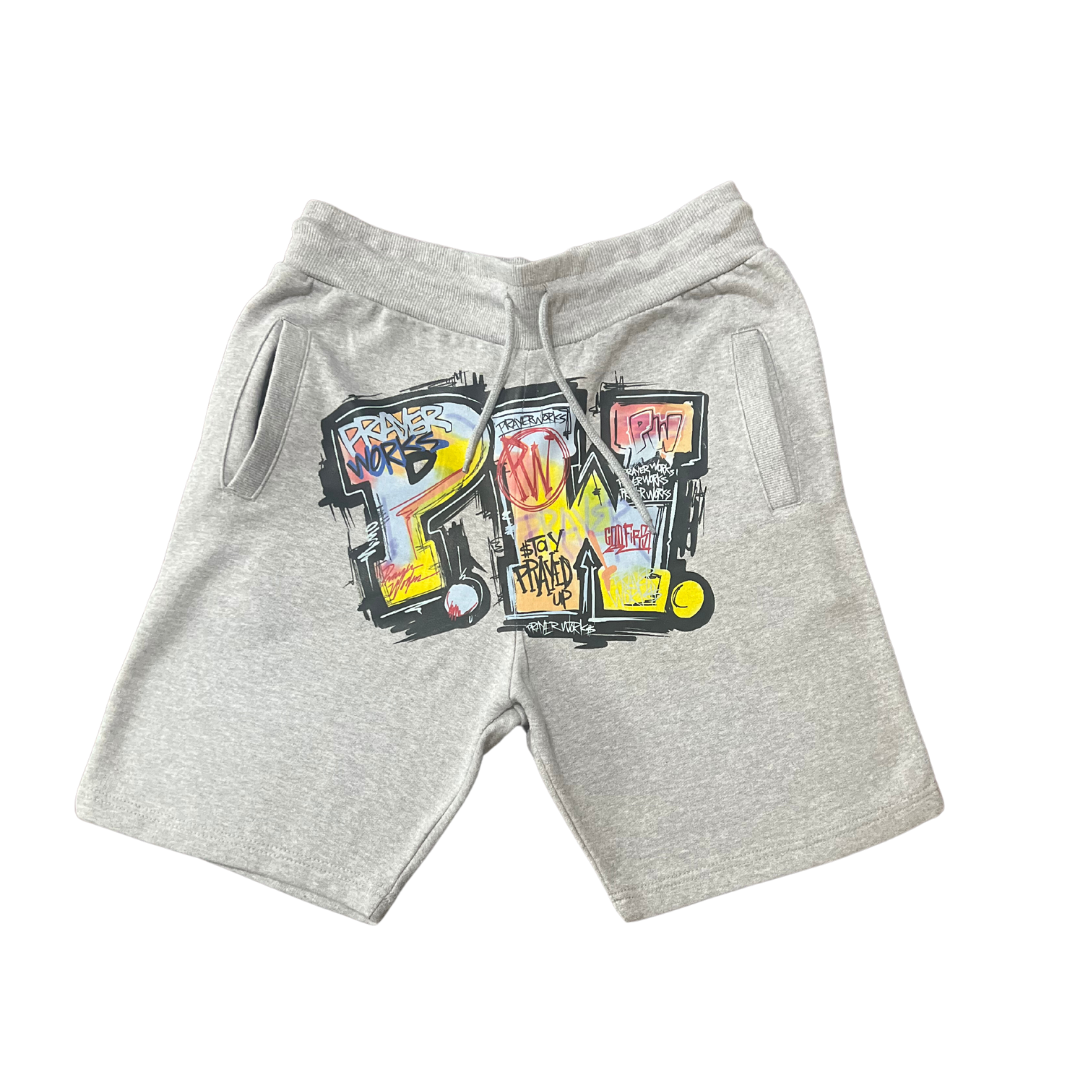 PW Graffiti Shorts -Unisex -Grey